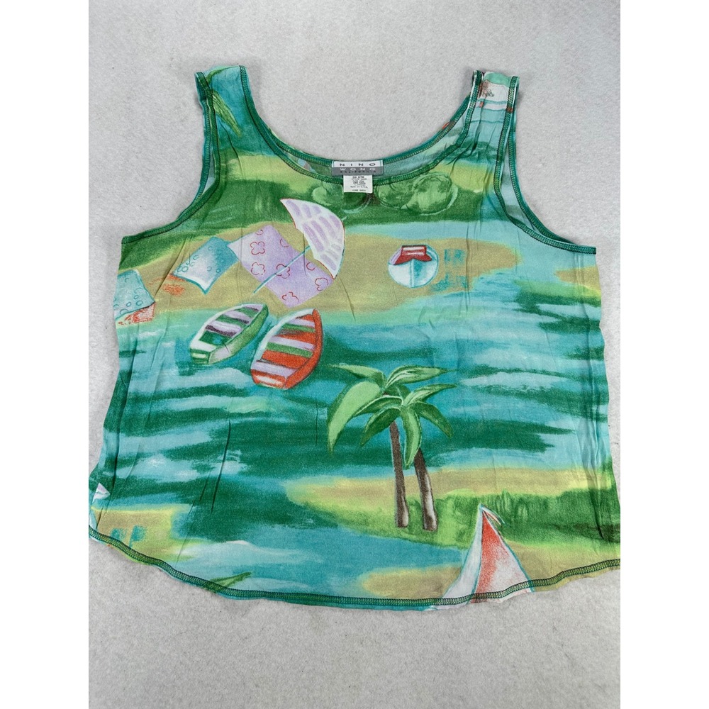 Nino Wong California Vintage Tropical Beach Print Rayon Tank Top Large USA Made